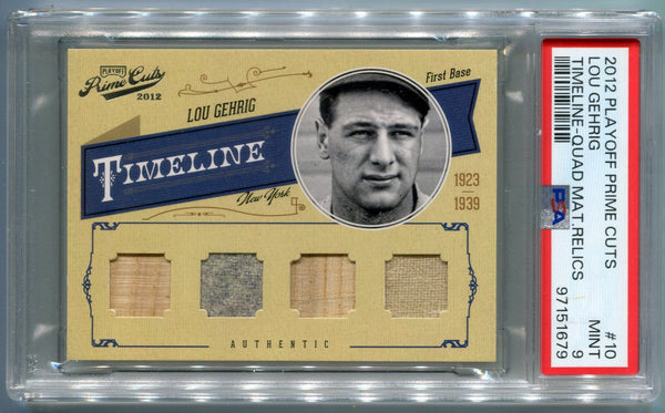 Lou Gehrig 2012 Panini Playoff Prime Cuts Quad Relic Card #10 4/25 PSA Graded 9