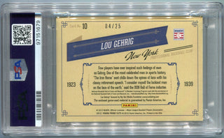 Lou Gehrig 2012 Panini Playoff Prime Cuts Quad Relic Card #10 4/25 PSA Graded 9