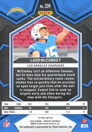 Ladd McConkey 2024 Panini Mosaic Autographed White Prizm RC #334