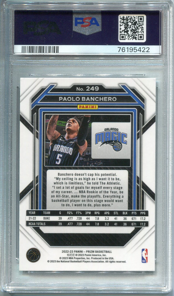 Paolo Banchero 2022 Panini Prizm Rookie Card #249 PSA 10