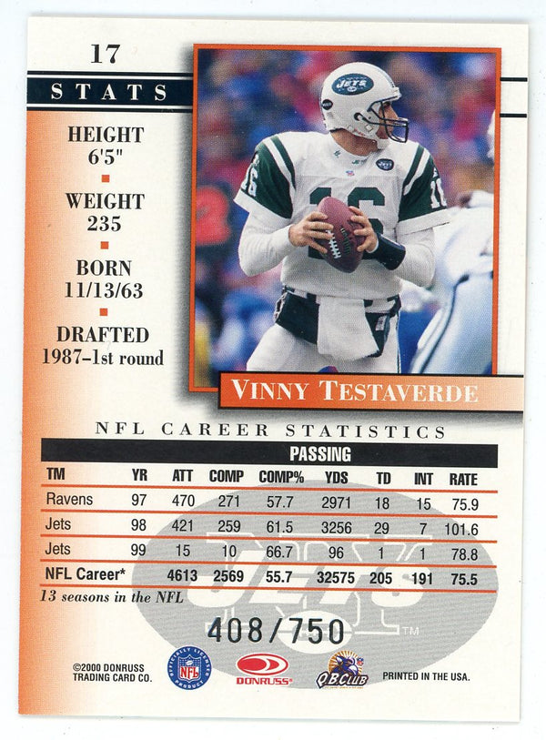 Vinny Testaverde 2000 Donruss Professional Profile #17