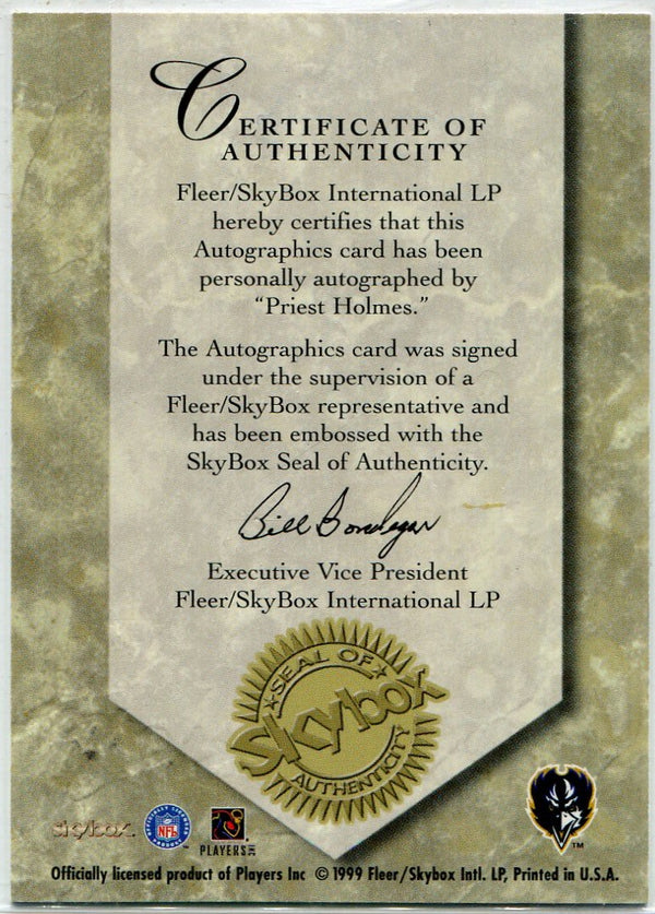 Priest Holmes 1999 Skybox Autographics Autographed Card