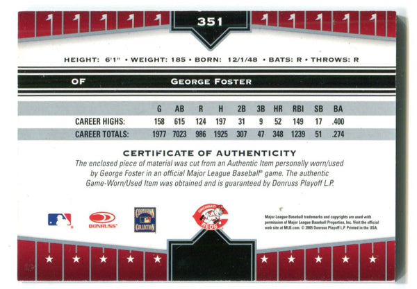 George Foster 2005 Donruss Champions Bat Card #351