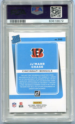 Ja'marr Chase 2021 Panini Donruss Rated Rookie Press Pass Premium RC #262 PSA Graded 10