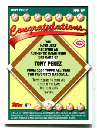 Tony Perez 2004 Topps Fan Favorites #FFRTP Game-Used Bat Card