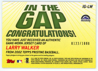 Larry Walker 2002 Topps In The Gap Patch Relic #IG-LW