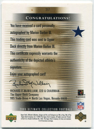 Marion Barber III 2005 Upper Deck Ultimate Collection Autographed RC #217 181/225