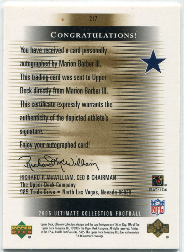Marion Barber III 2005 Upper Deck Ultimate Collection Autographed RC #217 181/225