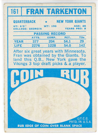 Fran Tarkenton 1968 Topps Card #161