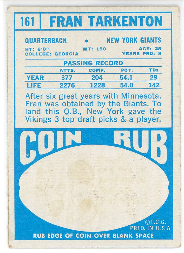 Fran Tarkenton 1968 Topps Card #161