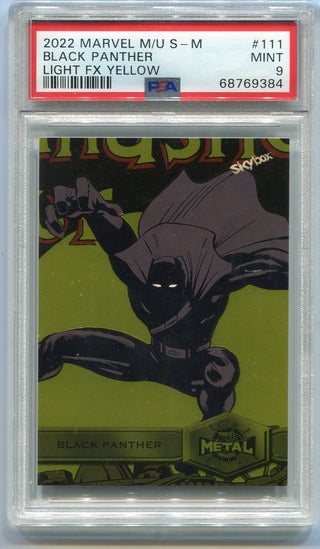 Black Panther 2022 Skybox Metal Marvel Universe Light FX Yellow Parallel Card #111 PSA Graded 9