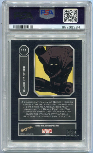 Black Panther 2022 Skybox Metal Marvel Universe Light FX Yellow Parallel Card #111 PSA Graded 9