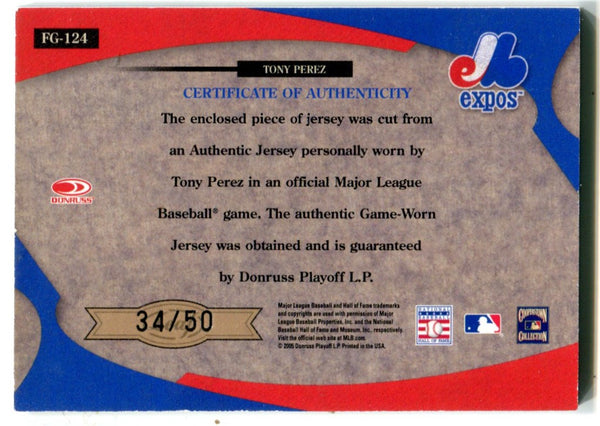 Tony Perez 2005 Donruss Playoff Leaf Certified Materials Patch Card /50