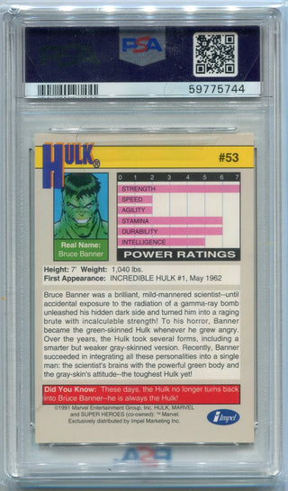 Hulk 1991 Marvel Universe Card #53 PSA Graded 7