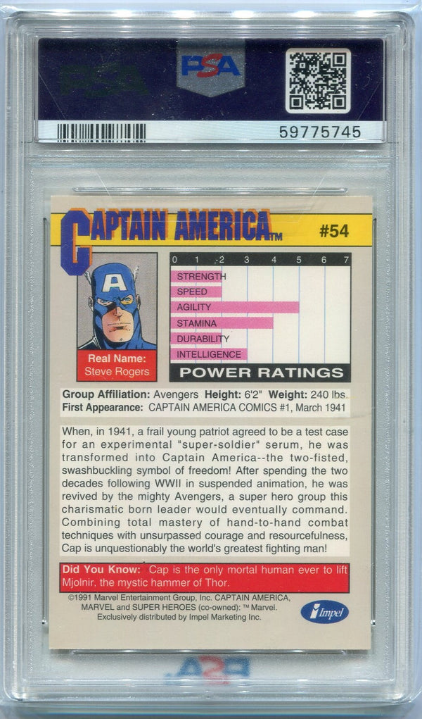 Captain America 1991 Marvel Universe Card #54 PSA Graded 7