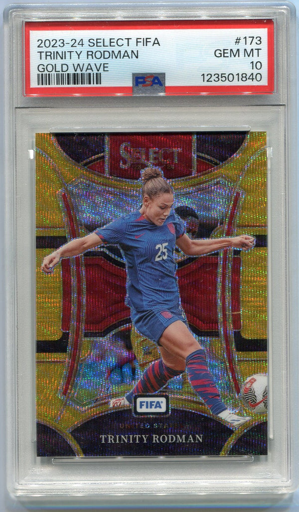 Trinity Rodman 2023 -2024 Panini Select FIFA Gold Wave Prizm Card #173 9/10 PSA Graded 10