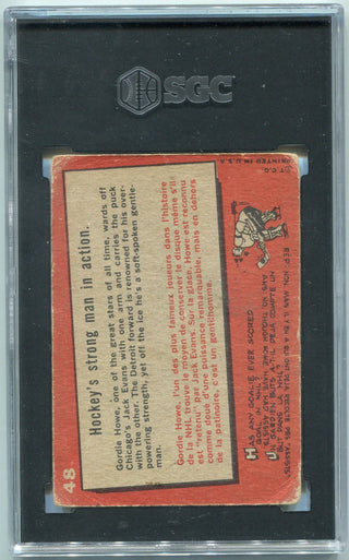 Gordie Howe 1959 - 1960 Topps Hockey's Strong Man In Action Card #48 SGC Graded 1.5