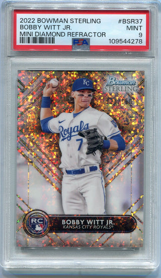 Bobby Witt Jr. 2022 Bowman Sterling Mini Diamond Refractor RC #BSR-37 110/150 PSA Graded 9
