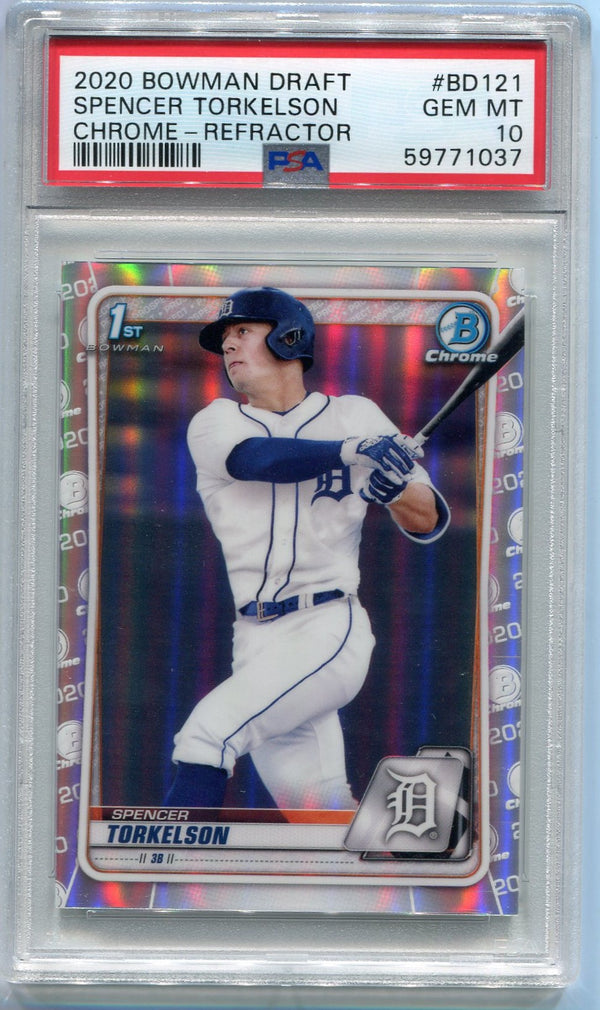 Spencer Torkelson 2020 Bowman Draft Chrome Refractor RC #BD121 PSA Graded 10