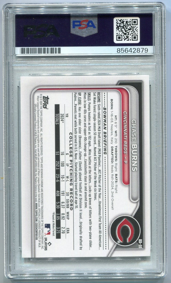 Chase Burns 2024 Bowman Draft Autographed RC PSA/DNA Certified