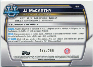 JJ McCarthy 2022 Bowman Chrome University Aqua Wave Refractor RC #48 144/299