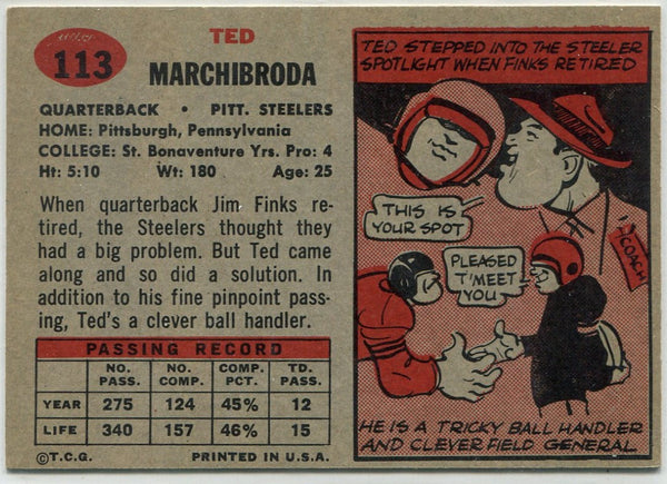 Ted Marchibroda 1957 Topps Card #113