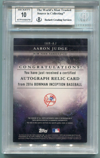 Aaron Judge 2016 Bowman Inception AUTO/Jersey RC BGS Graded 7.5/10