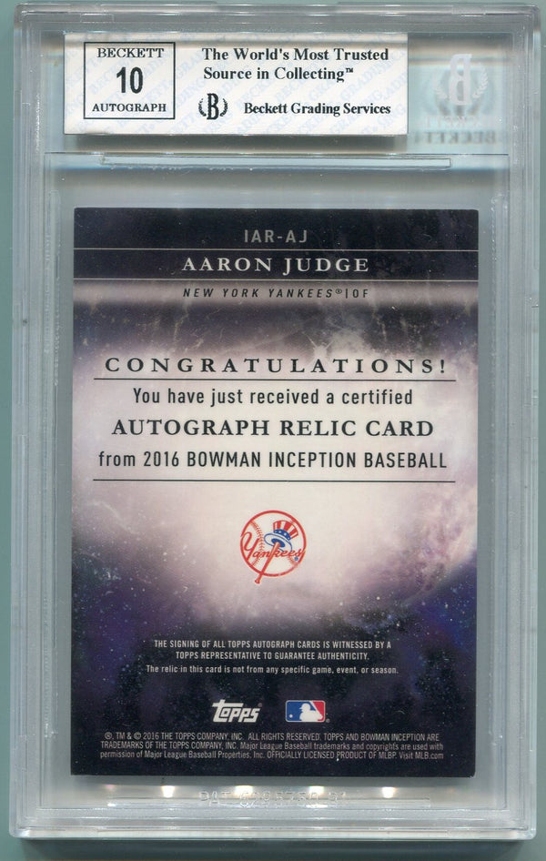 Aaron Judge 2016 Bowman Inception AUTO/Jersey RC BGS Graded 7.5/10