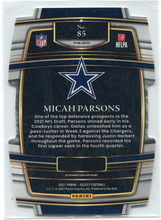 Micah Parsons  2021 Panini Select Die-Cut Silver Prizm RC #85