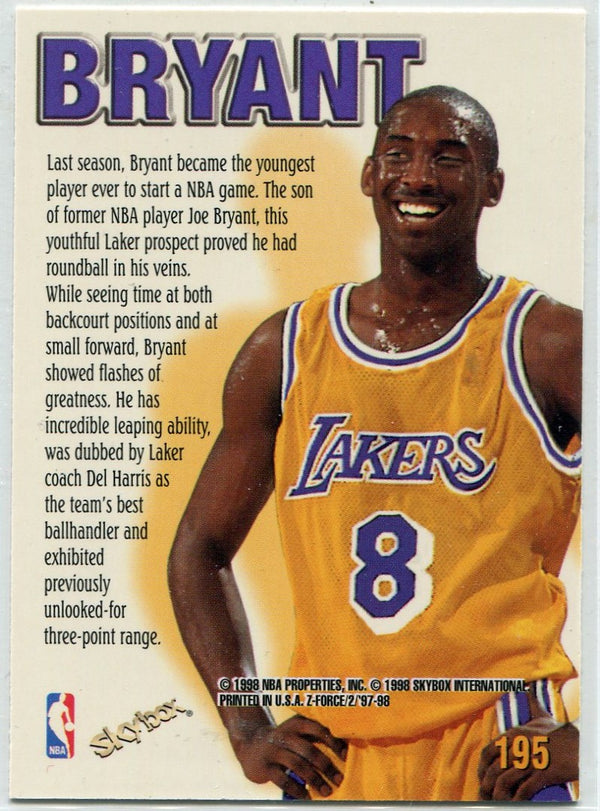 Kobe Bryant 1997 - 1998 Skybox Z-Force Zupermen Card #195