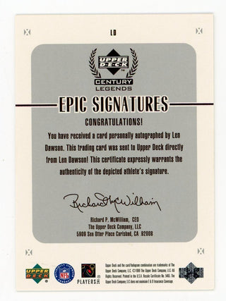 Len Dawson 1999 Upper Deck Epic Signatures Card