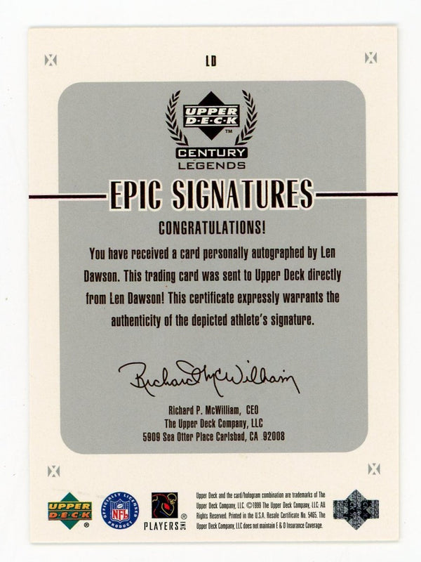Len Dawson 1999 Upper Deck Epic Signatures Card