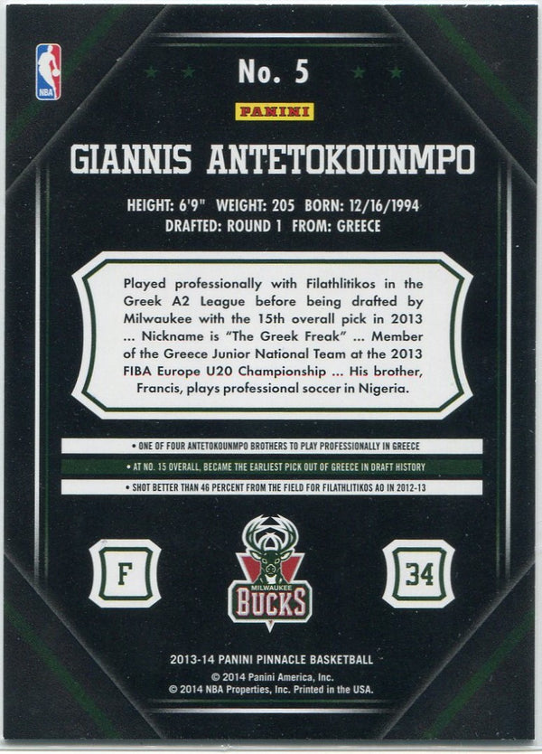 Giannis Antetokounmpo 2013 - 2014 Panini Pinnacle RC #5