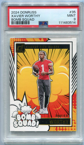 Xavier Worthy 2024 Panini Donruss Bomb Squad RC #35 PSA Graded 9