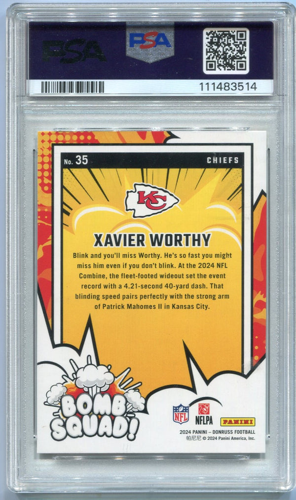 Xavier Worthy 2024 Panini Donruss Bomb Squad RC #35 PSA Graded 9