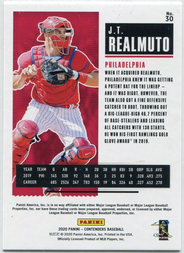 J.T. Realmuto 2020 Panini Contenders Draft Ticket Purple Parallel Card #30 23/99