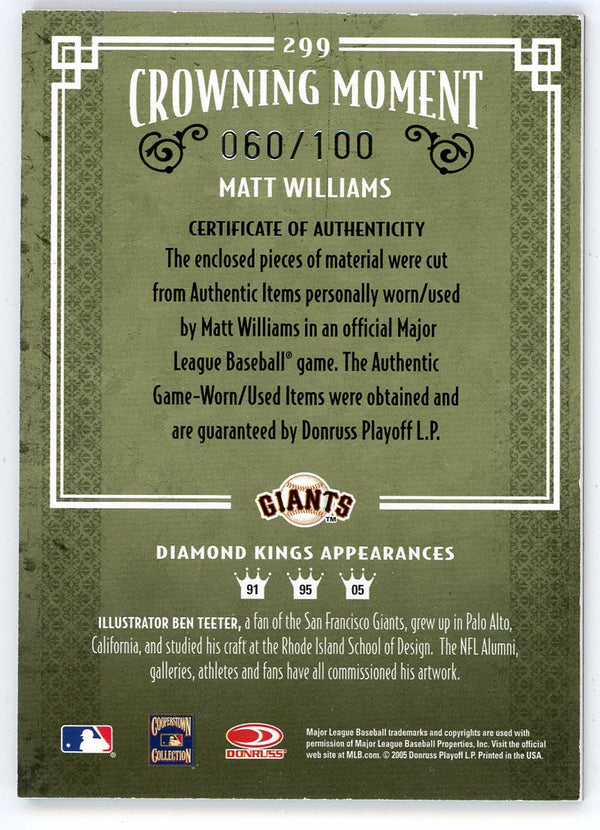 Matt Williams 2005 Donruss Diamond Kings Red Patch Relic #299