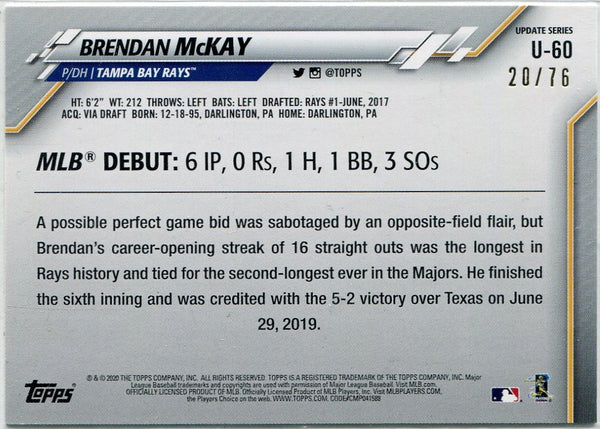 Brendan McKay 2020 Topps Update Independence Day Parallel RC #U-60 20/76
