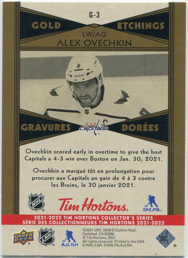 Alex Ovechkin 2021 - 2022 Upper Deck Tim Hortons Gold Etchings Card #G-3