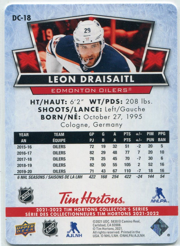 Leon Draisaitl 2021 - 2022 Upper Deck Tim Hortons Red Die-Cut Parallel Card #DC-18
