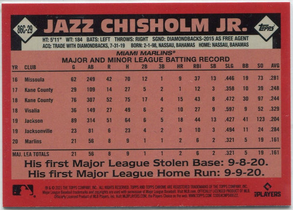 Jazz Chisholm 2021 Topps Chrome Silver Pack Mojo Refractor RC #86C-29