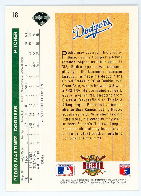 Pedro Martinez 1991 Upper Deck Star Rookie #18