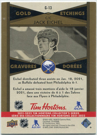 Jack Eichel 2021 - 2022 Upper Deck Tim Hortons Gold Etchings Card #G-13