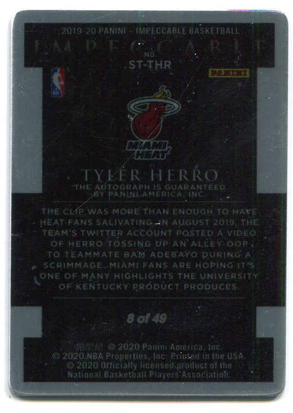 Tyler Herro Autographed 2019 Panini Impeccable Stainless Stars Purple Rookie Card /49