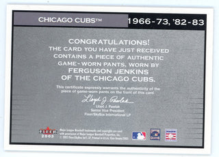 Ferguson Jenkins 2003 Fleer Greats Cut of History Patch Relic