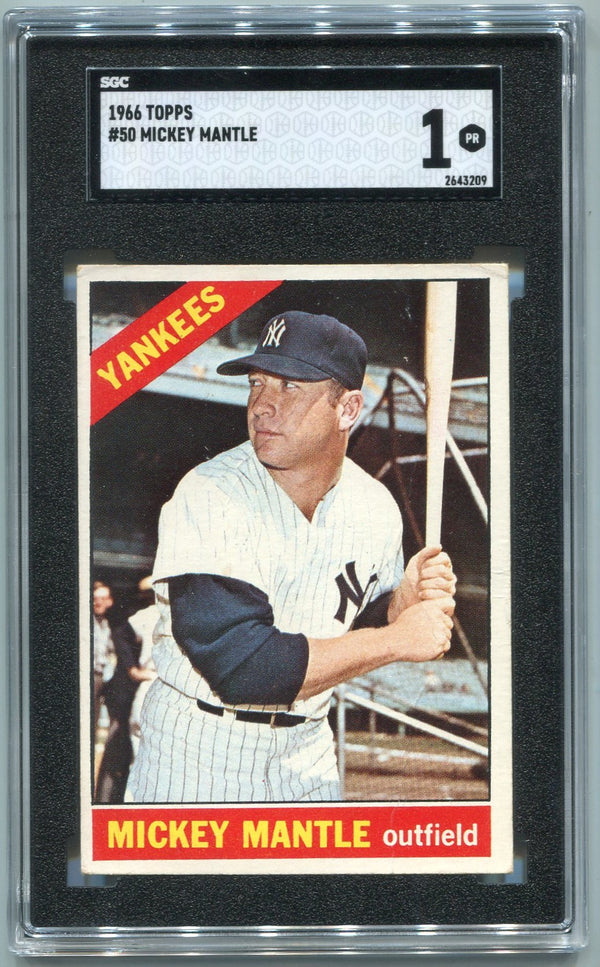 Mickey Mantle 1966 Topps Card #50 SGC Graded 1