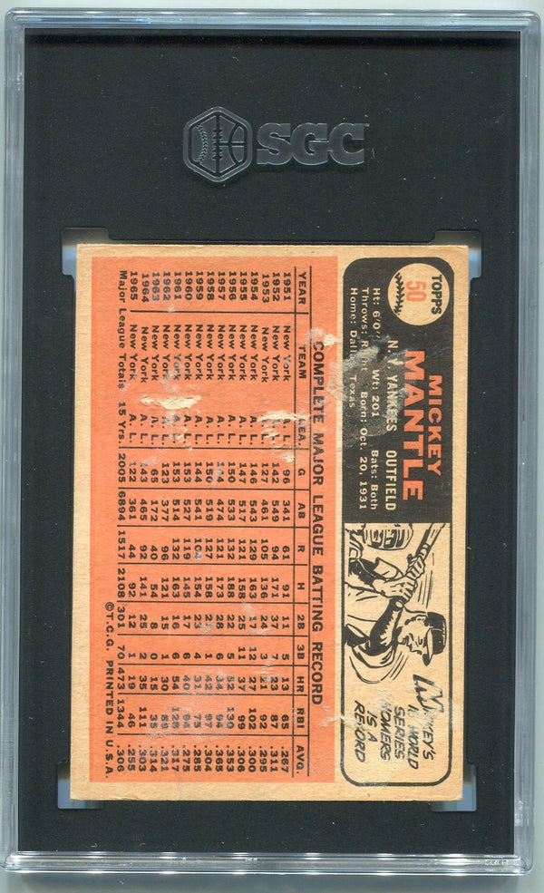 Mickey Mantle 1966 Topps Card #50 SGC Graded 1