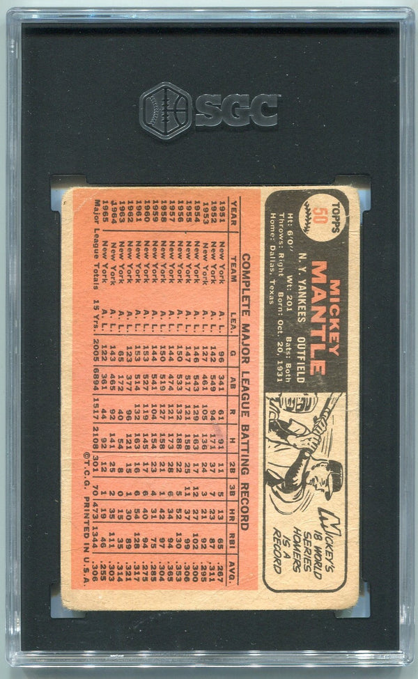 Mickey Mantle 1966 Topps Card #50 SGC Graded 1