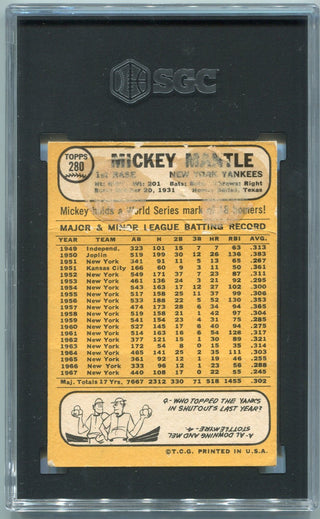 Mickey Mantle 1968 Topps Card #280 SGC Graded 1