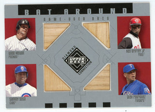 Todd Helton, Ken Griffey Jr, Sammy Sosa, and Alex Rodriguez 2002 Upper Deck Game Used Bat Card